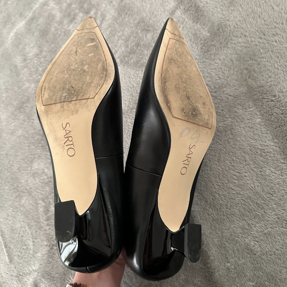 Sarto by Franco Sarto Black Leather Pointed Toe Kitten Heel Shoes 10 Women's - Picture 6 of 7